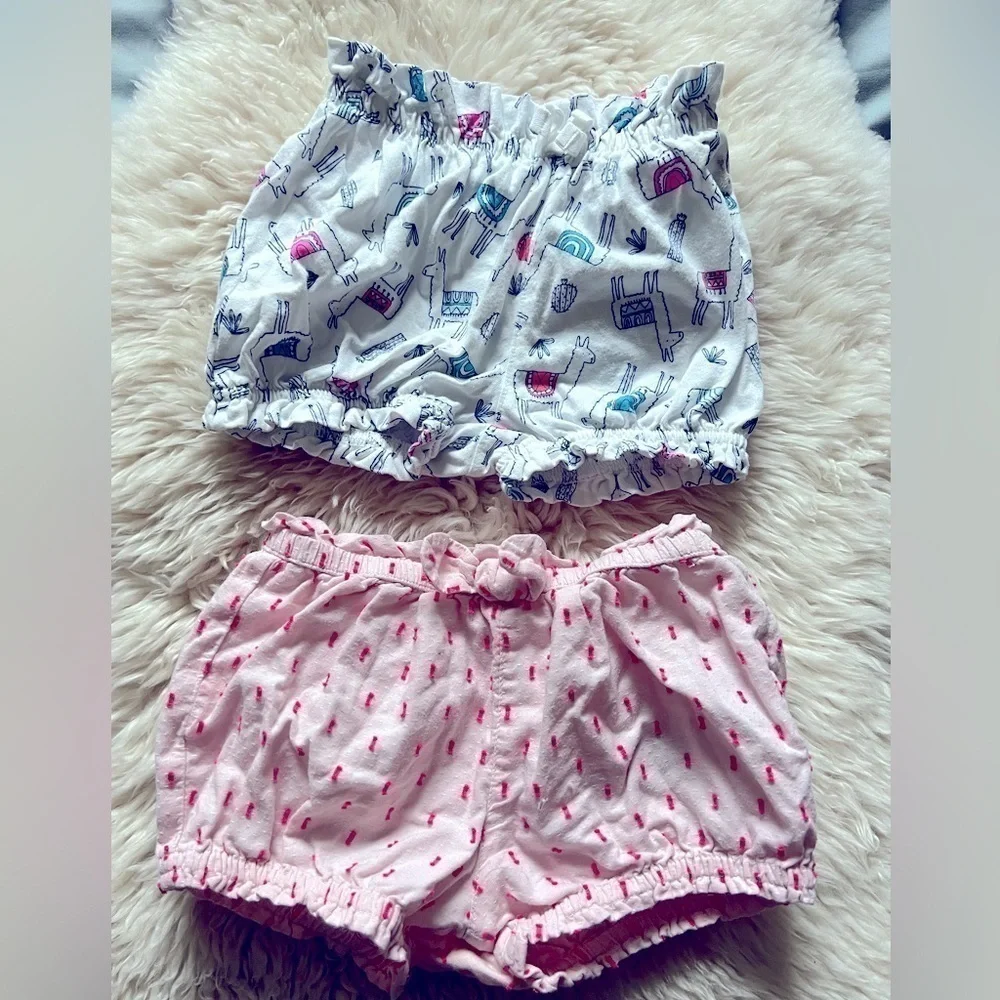Baby Gap bloomers shorts girls pink w/dark sewn pattern, white llama print 6M